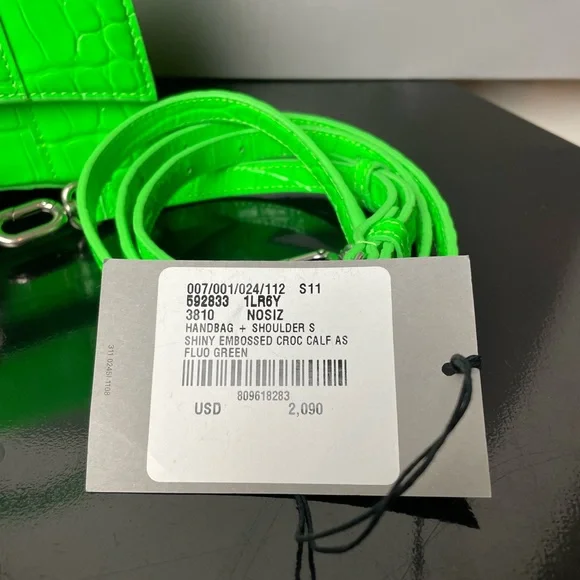 Balenciaga Neon Green Hourglass XS Croc-Embossed Top Handle Bag - Picture 8 of 9